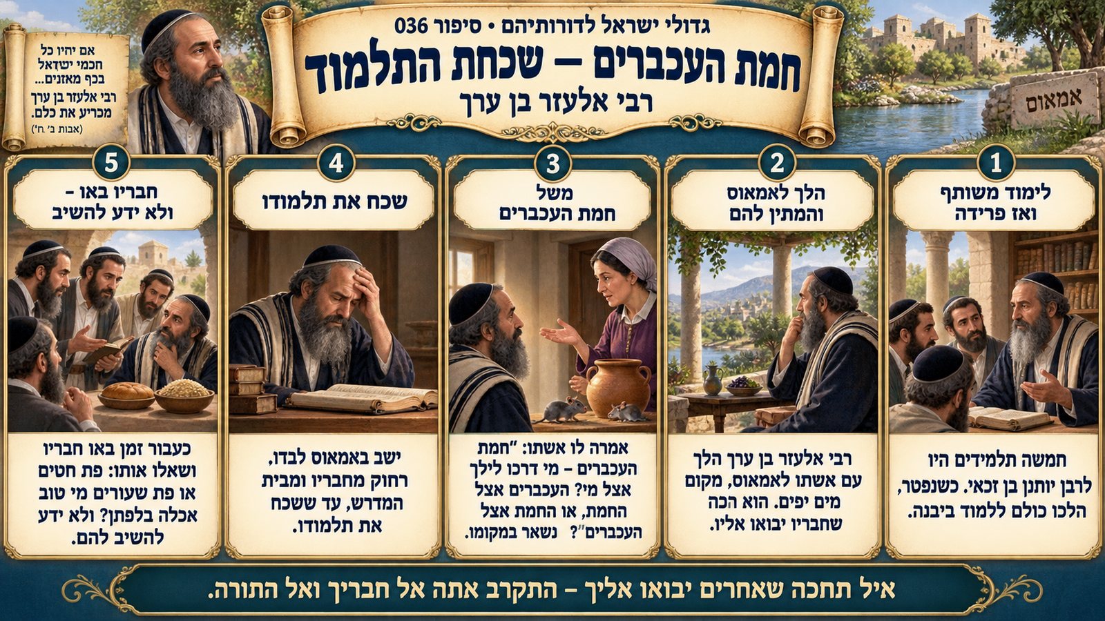 תמונת סיכום — רבי אלעזר בן ערך: חמת העכברים — שכחת התלמוד